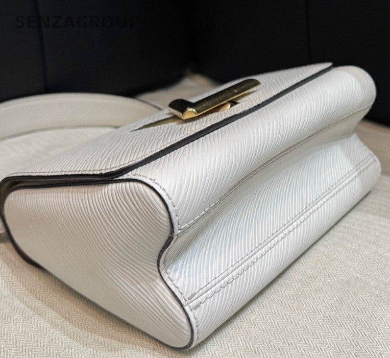 Louis Vuitton Twist Epi Leather Top Handle Bag Chain Crossbody White Gold Women