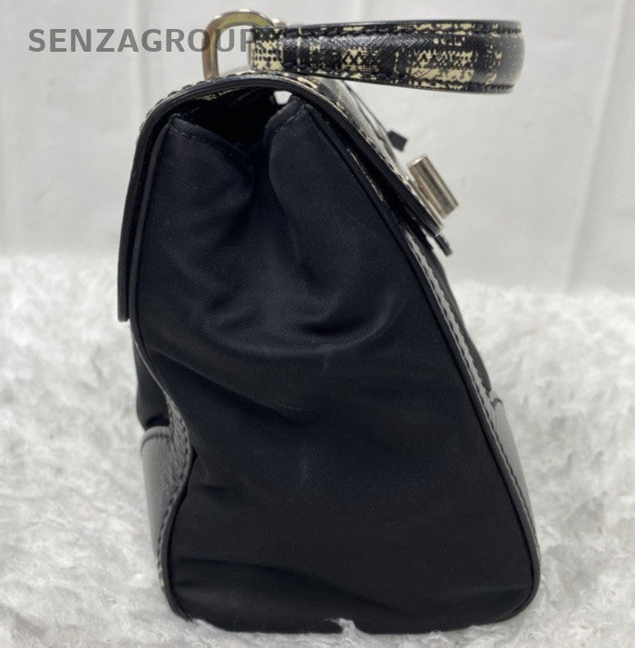 Prada Kelly 2Way Top Handle Bag Crossbody Black Silver Women Classic