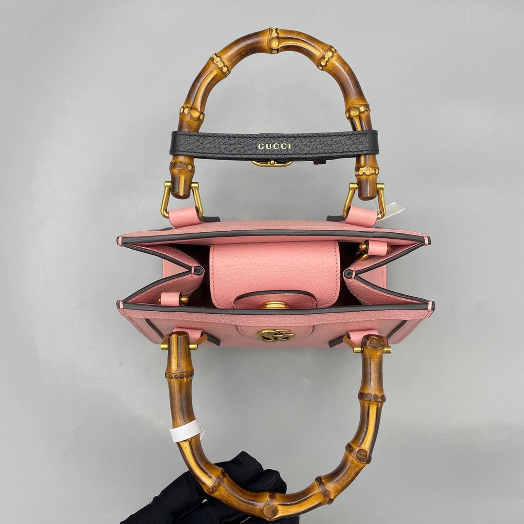 GUCCI Leather Diana Bamboo Mini Top Handle Bag For Women