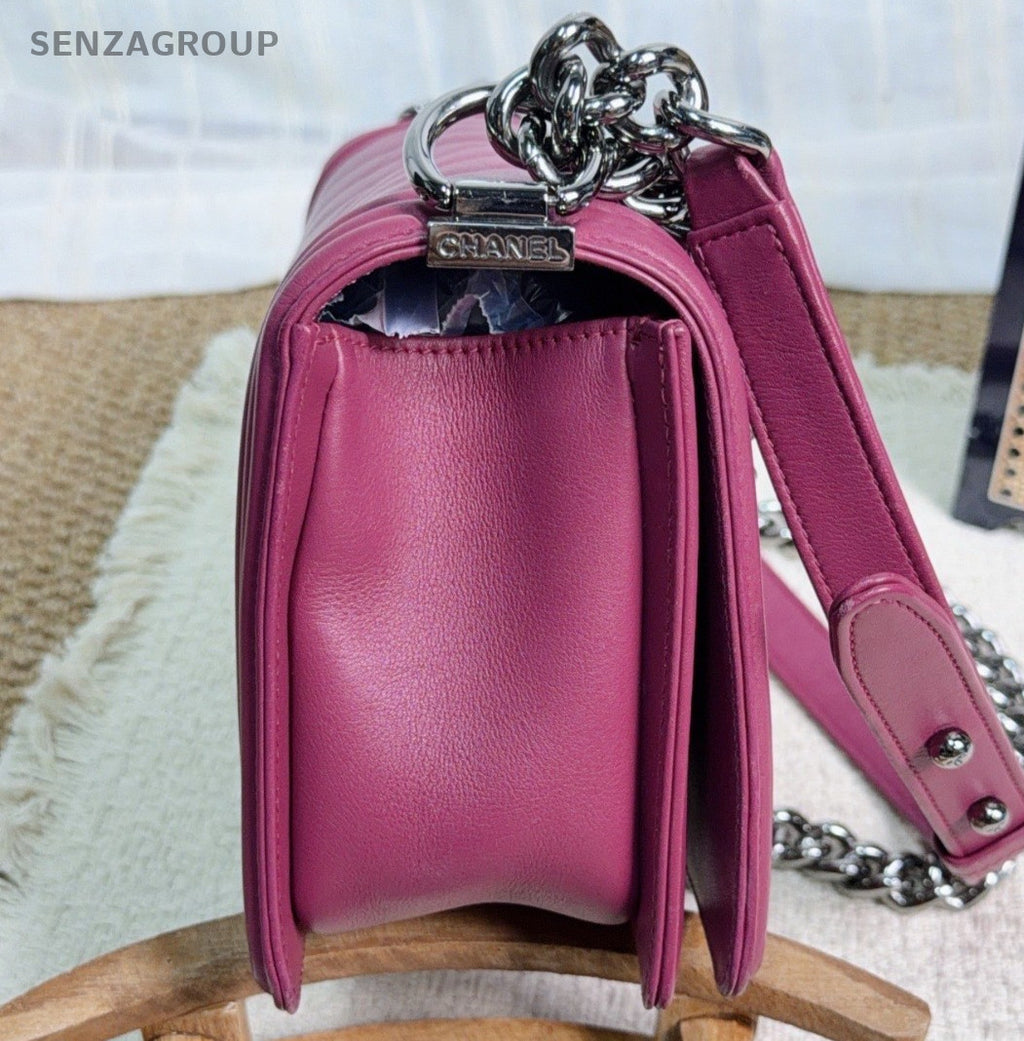 Chanel Leboy MM Chain Calfskin Shoulder Bag Crossbody Purple Women Chevron