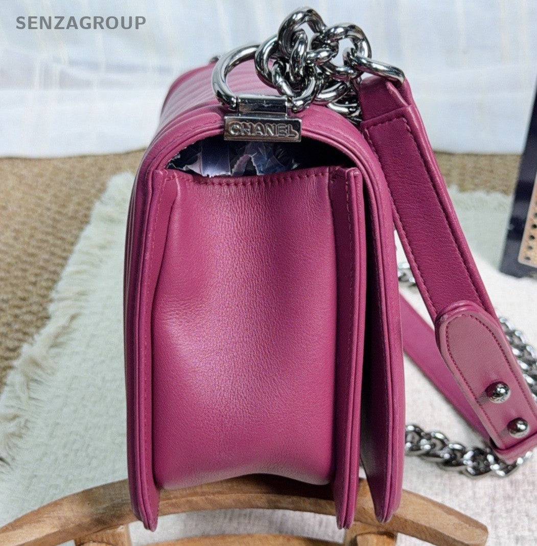 Chanel Leboy MM Chain Calfskin Shoulder Bag Crossbody Purple Women Chevron