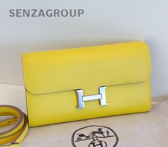 Hermes Constance To Go 2Way Shoulder Bag Crossbody Yellow Silver Women Designer