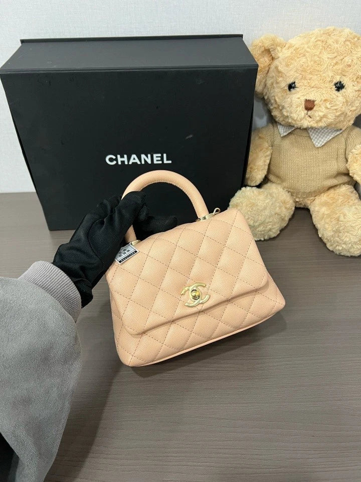 CHANEL Mini Coco Handle Pink Calfskin Shoulder Top Handle Bag For Women