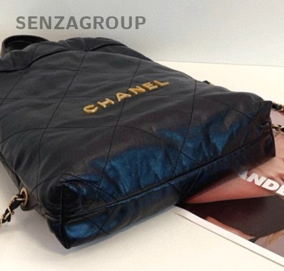 Chanel 22Bag PM Diamond Chain Backpack Black Gold Women Classic