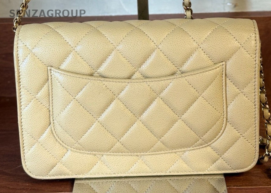 Chanel WOC Calfskin Diamond Chain Shoulder Bag Yellow Gold Used Women Classic