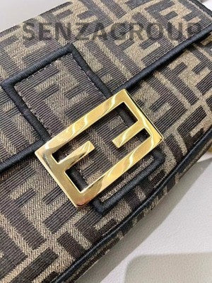Fendi Monogram Medium Baguette Bag Brown Gold Hardware Women's Handbag