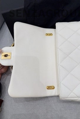 Chanel Classic Flap Quilted Chain Shoulder Bag in White Gold - Women's Fashion
