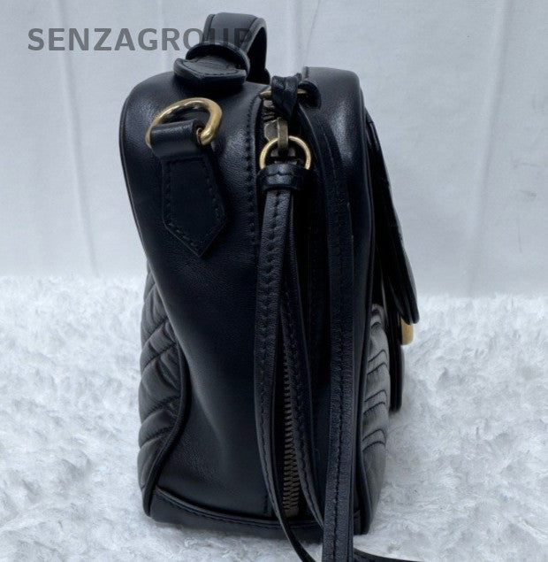 Gucci Marmont 2Way Shoulder Bag Crossbody Black Gold Women Classic Fashion