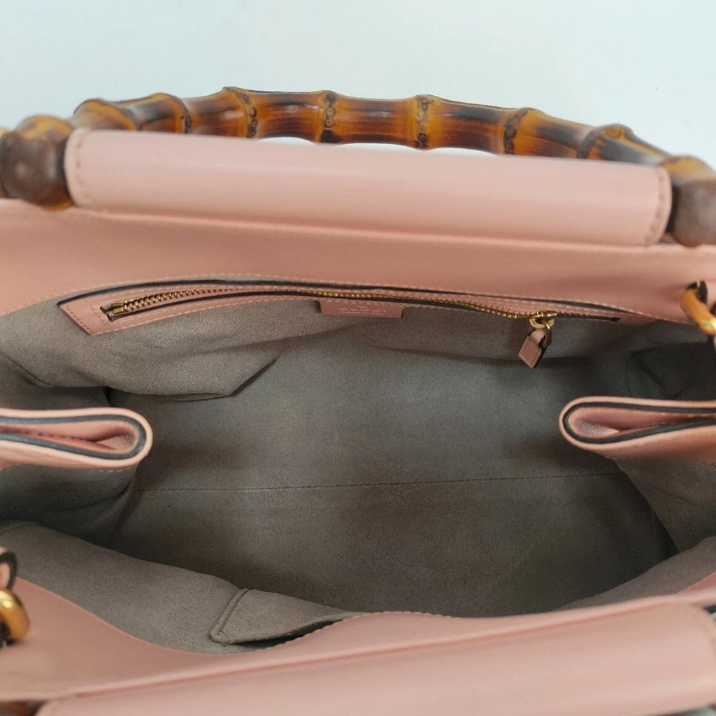 SJ0001 Gucci Nymphaea Pink Smooth Calfskin Bamboo Top Handle Bag XP02052