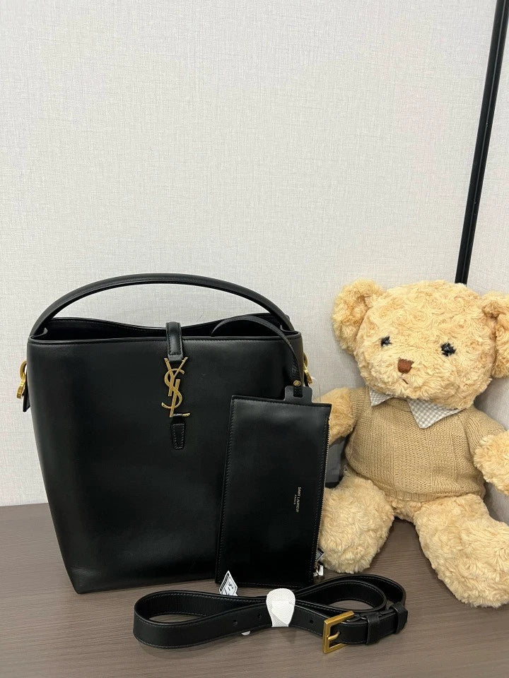 YSL Black Leather Large Bucket Bag For Women