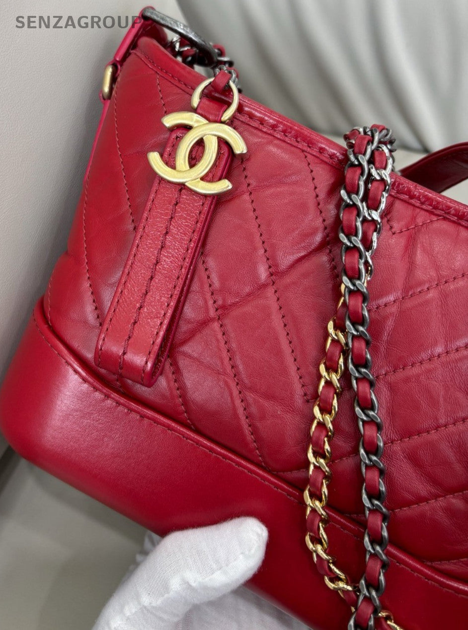 Chanel Gabrielle PM Quilted Leather Hobo Shoulder Crossbody Bag Deep Red Women