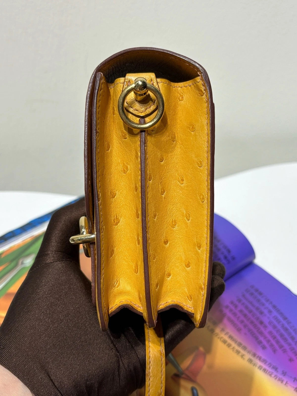 Hermes Roulis 19 Yellow Ostrich Leather Shoulder Bag For Women