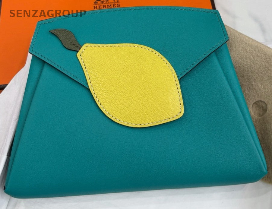 Hermès  Leather Clutch Handbag Green Lemon Yellow Women