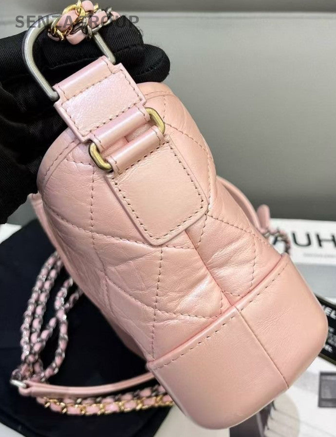 Chanel Gabrielle PM Leather Hobo Bag Shoulder Crossbody Bag Women Pink