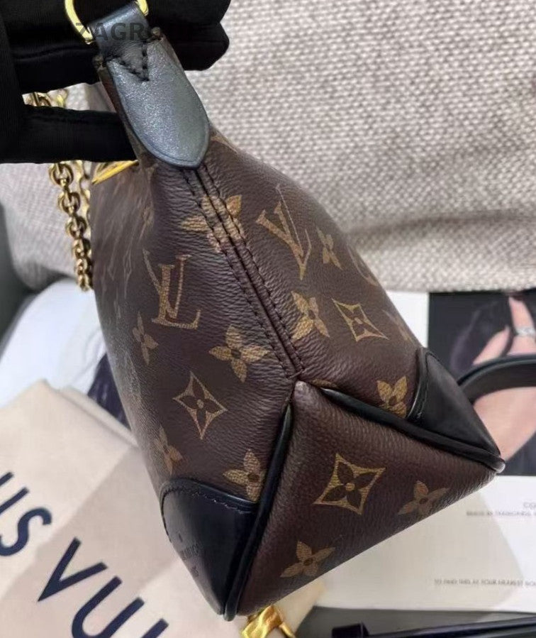 Louis Vuitton Monogram Chain Shoulder Bag Brown Black Gold Women Classic