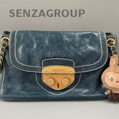 Prada Nylon Chain Shoulder Bag Blue Gold Hardware Women's Fashion