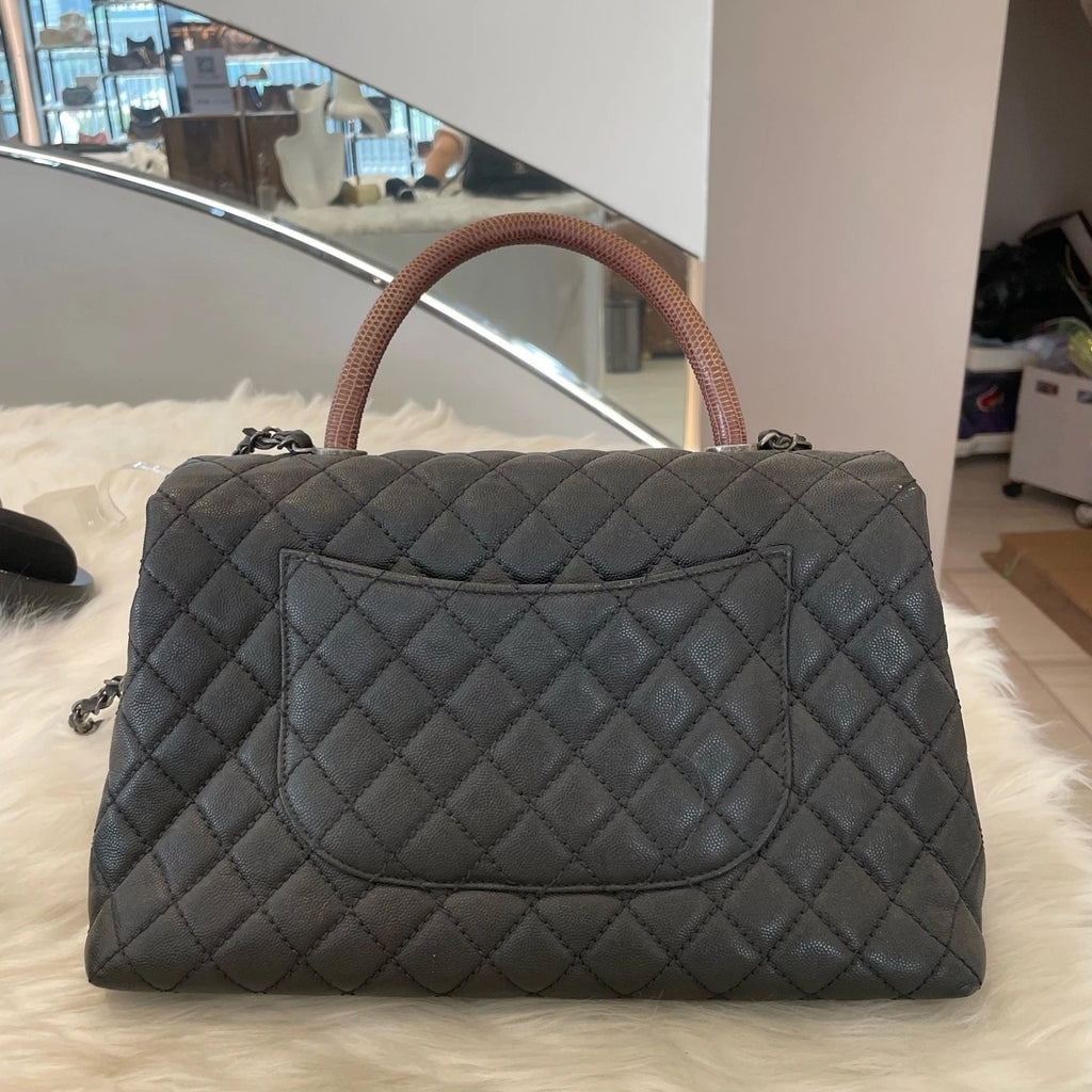 Chanel Coco Handle Large Black Caviar Leather Chain Shoulder Bag
