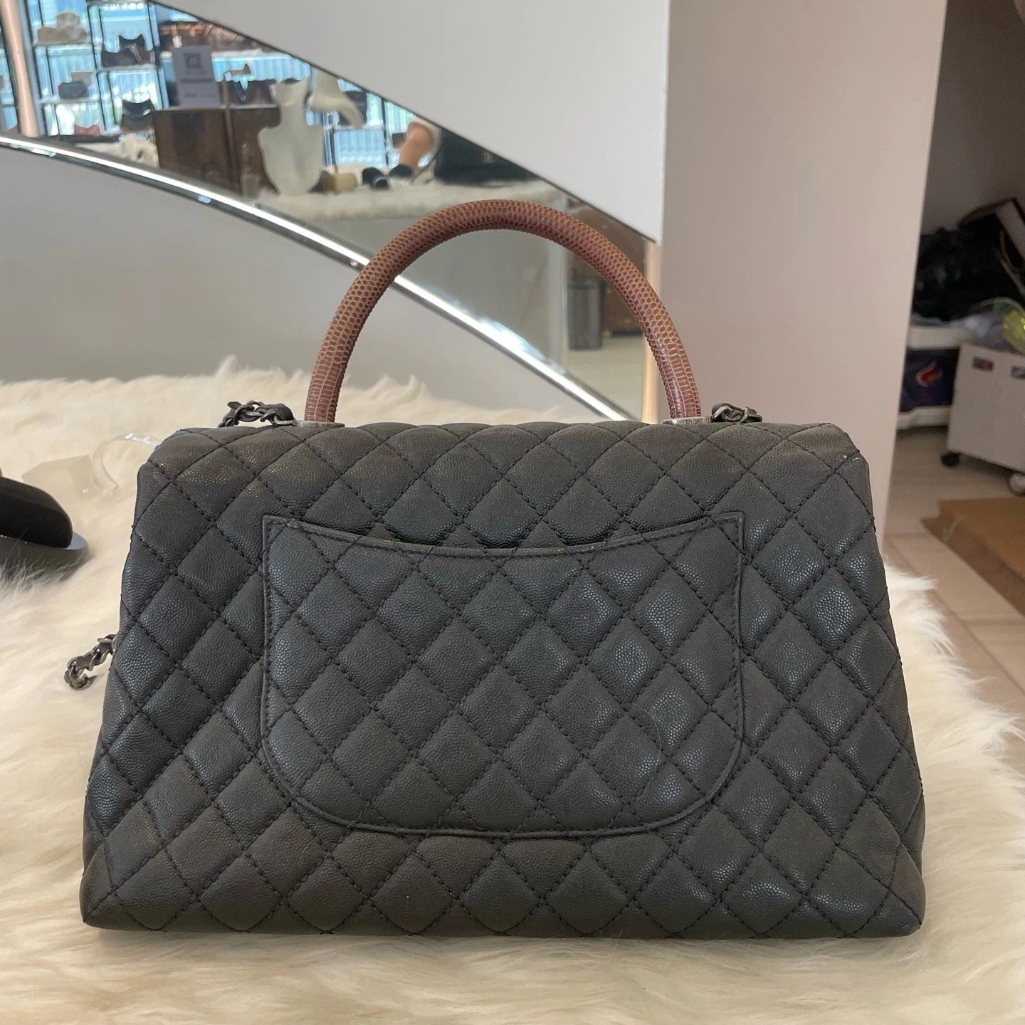 Chanel Coco Handle Large Black Caviar Leather Chain Shoulder Bag