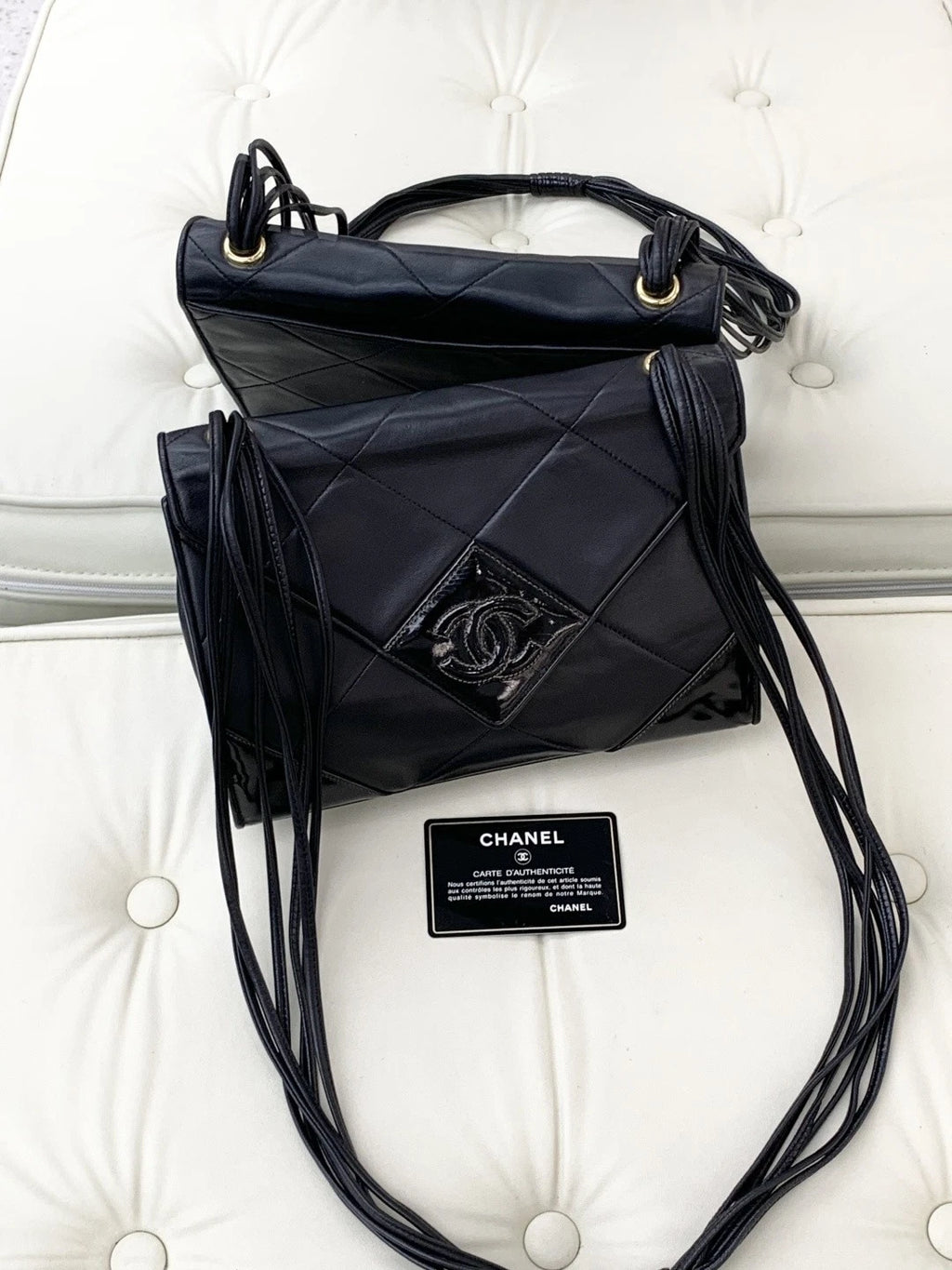 Chanel Vintage 2Ways Patent Lambskin Shoulder Crossbody Bag Black Women S
