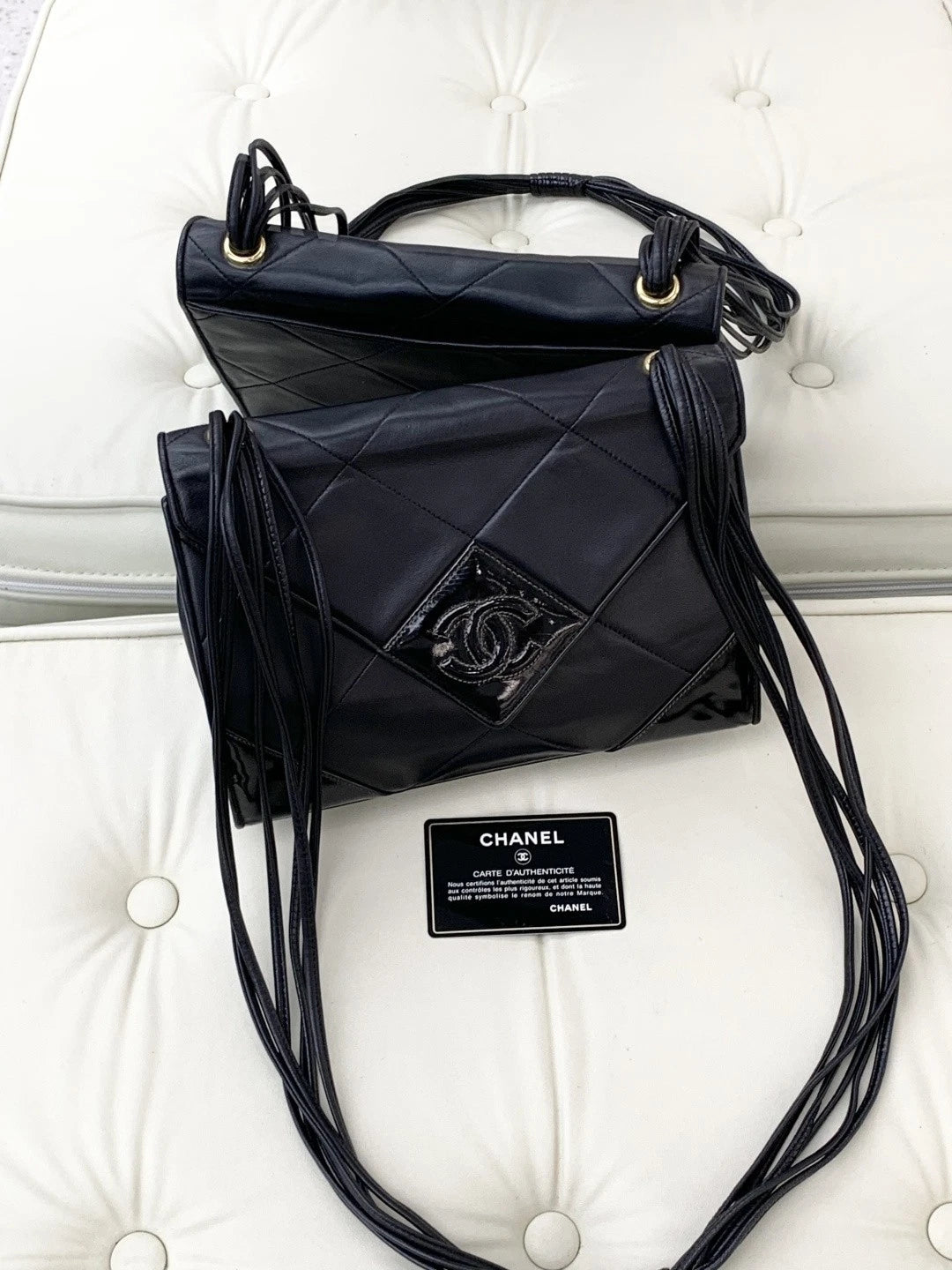 Chanel Vintage 2Ways Patent Lambskin Shoulder Crossbody Bag Black Women S