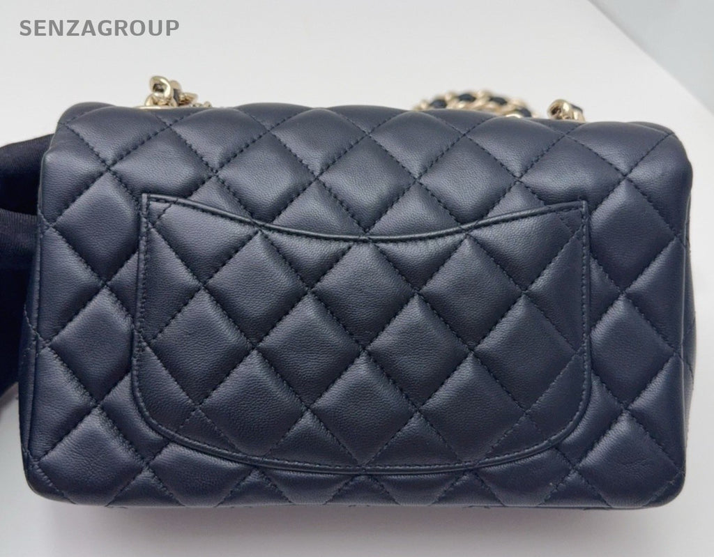 Chanel Classic Flap Lambskin Mini Chain Shoulder Bag Crossbody Black Gold Women