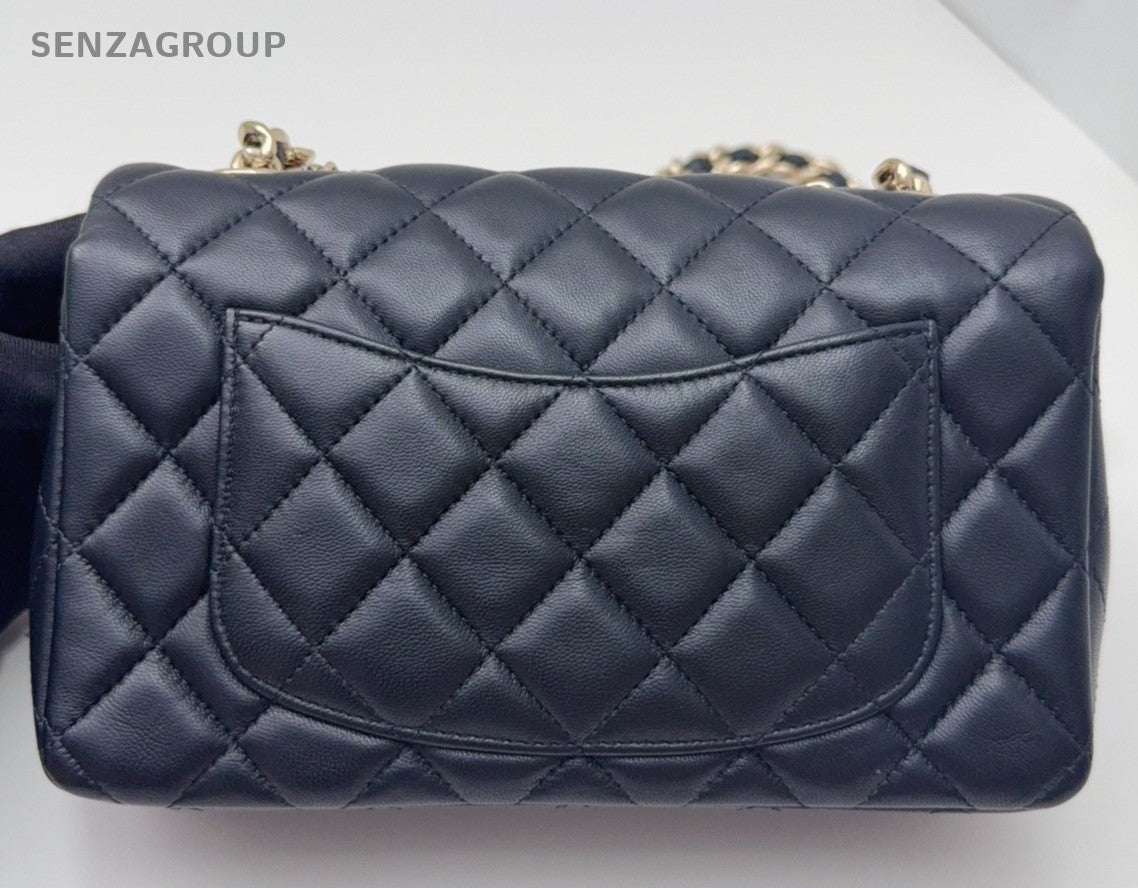 Chanel Classic Flap Lambskin Mini Chain Shoulder Bag Crossbody Black Gold Women
