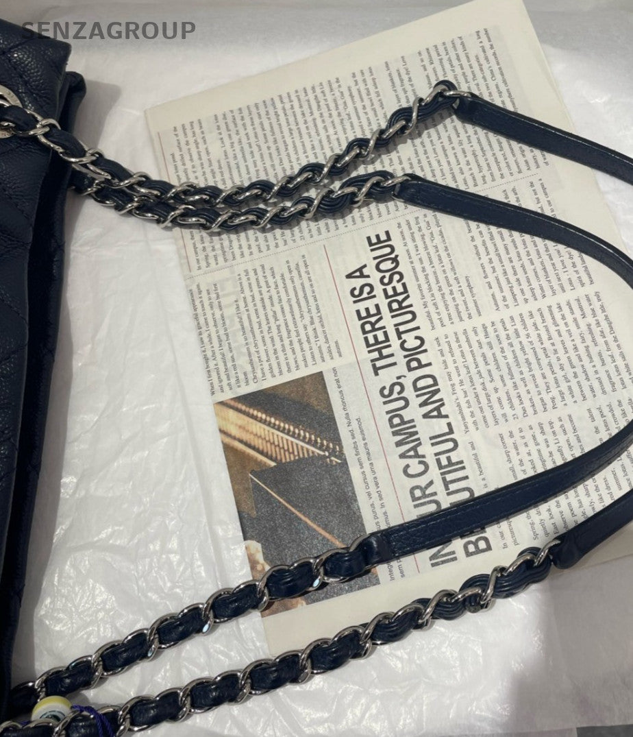 Chanel Calfskin Chain Shoulder Bag Black Silver Women Classic CC Logo