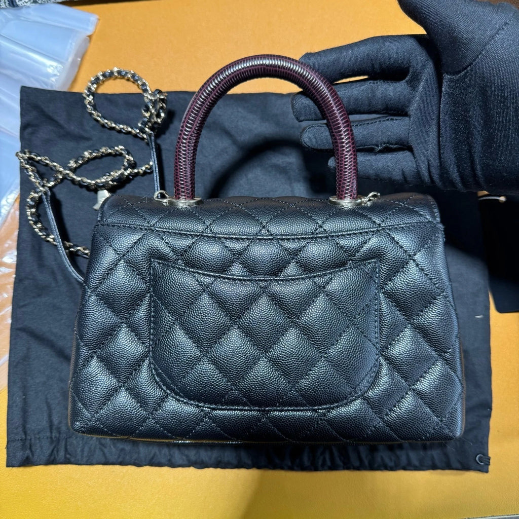 New CHANEL Coco Handle Black Calfskin Gold Hardware Top Handle Bag For Women