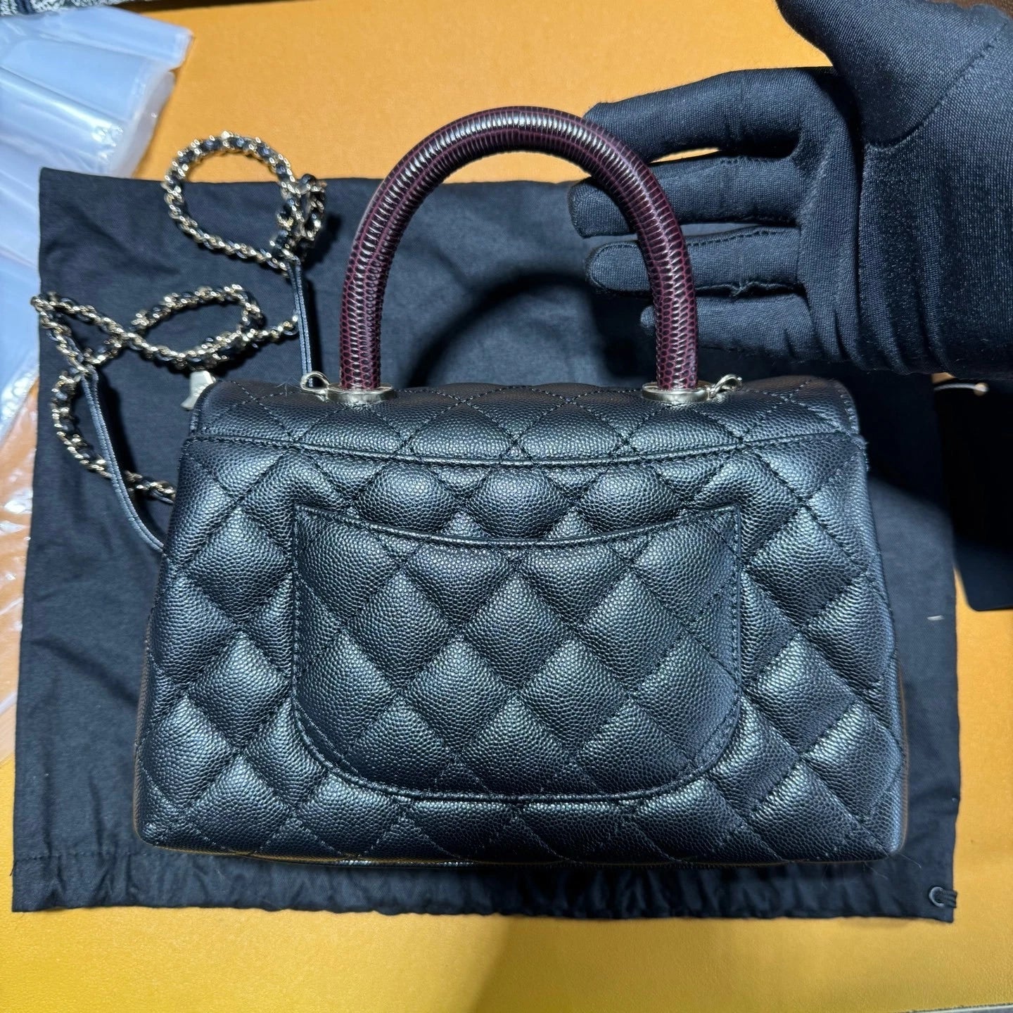 New CHANEL Coco Handle Black Calfskin Gold Hardware Top Handle Bag For Women