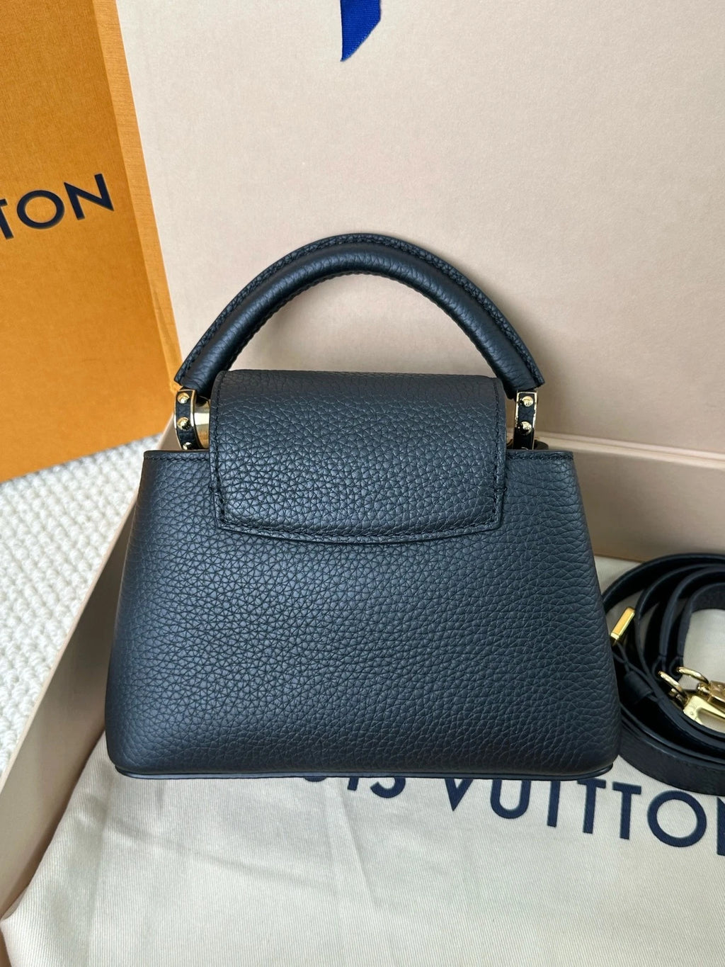 Louis Vuitton Black Gold Capucines Mini Crossbody For Women
