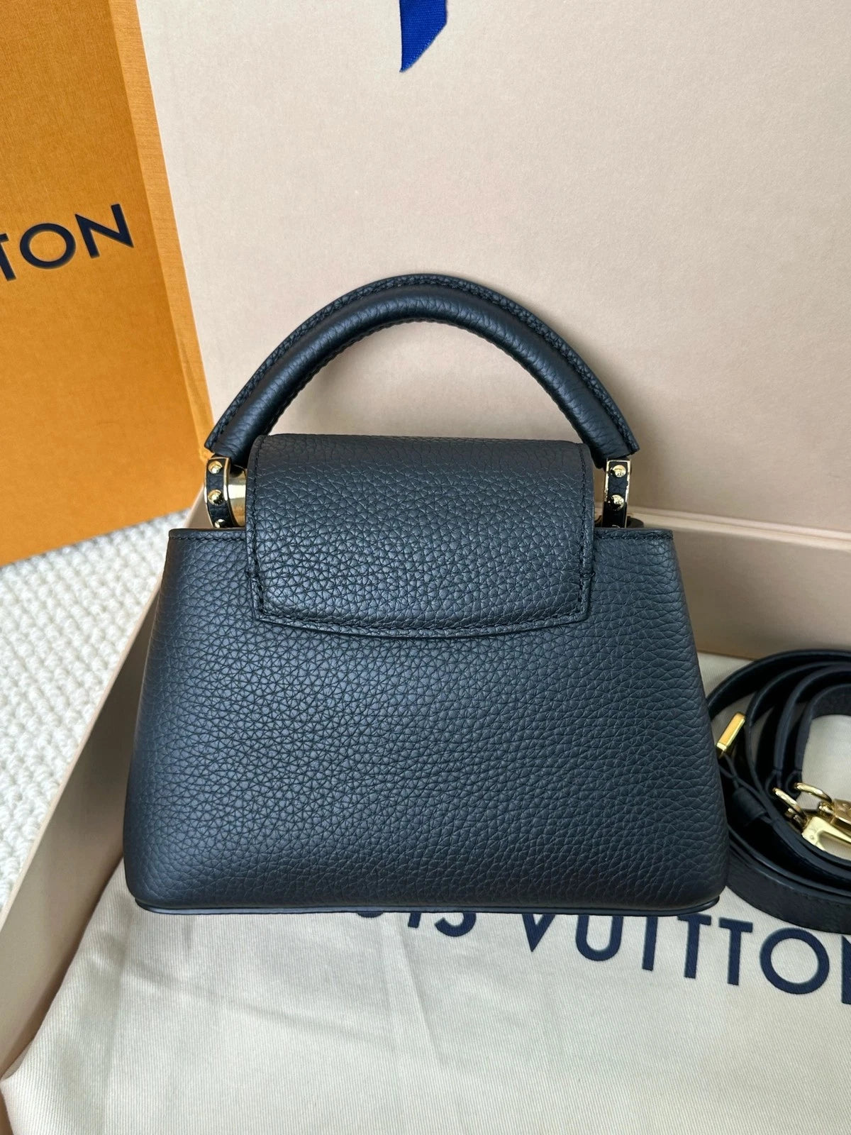 Louis Vuitton Black Gold Capucines Mini Crossbody For Women