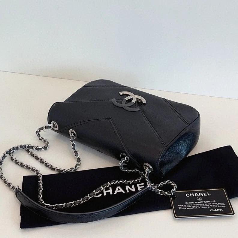 Chanel Cuba MM Chain Shoulder Crossbody Black Silver Women Classic