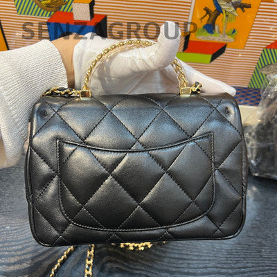 Chanel Black Quilted Lambskin Mini Square Flap Bag Gold Chain