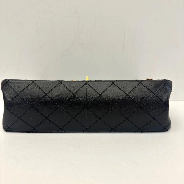 CHANEL 2.55 Medium Animal Badge Leather Shoulder Bag Black Gold Women