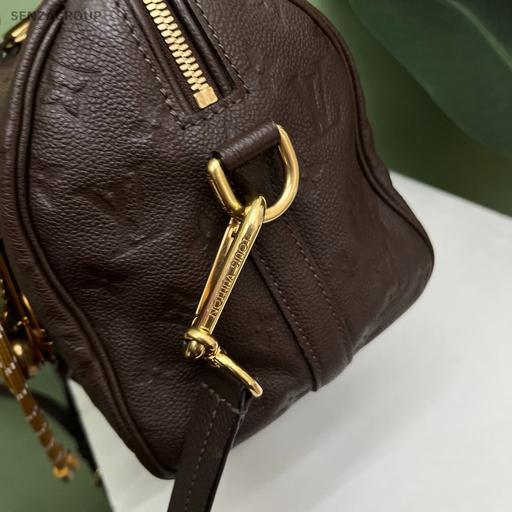 Louis Vuitton Speedy25 Monogram Top Handle Bag Crossbody Brown Gold Women