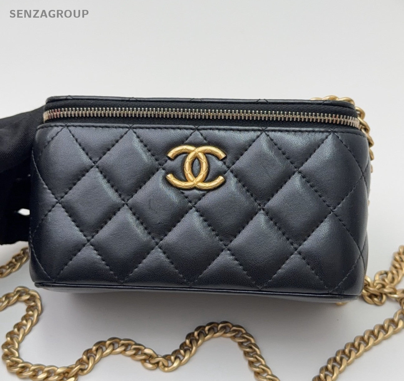 Chanel Vanity Case Lambskin Chain Shoulder Bag Crossbody Black Gold Women