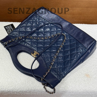Chanel 31 Blue Gold Quilted Chain Shoulder Bag Classic Women's
