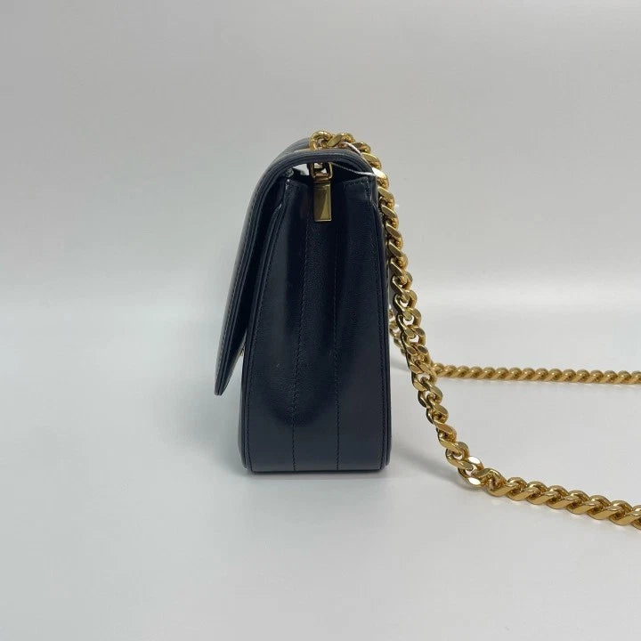 YSL Saint Laurent Vicky Medium Black Gold Square Shoulder Bag For Women