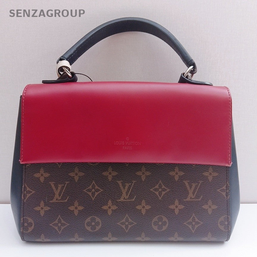 Louis Vuitton Cluny BB Top Handle Bag Crossbody Brown Red Gold Women Classic