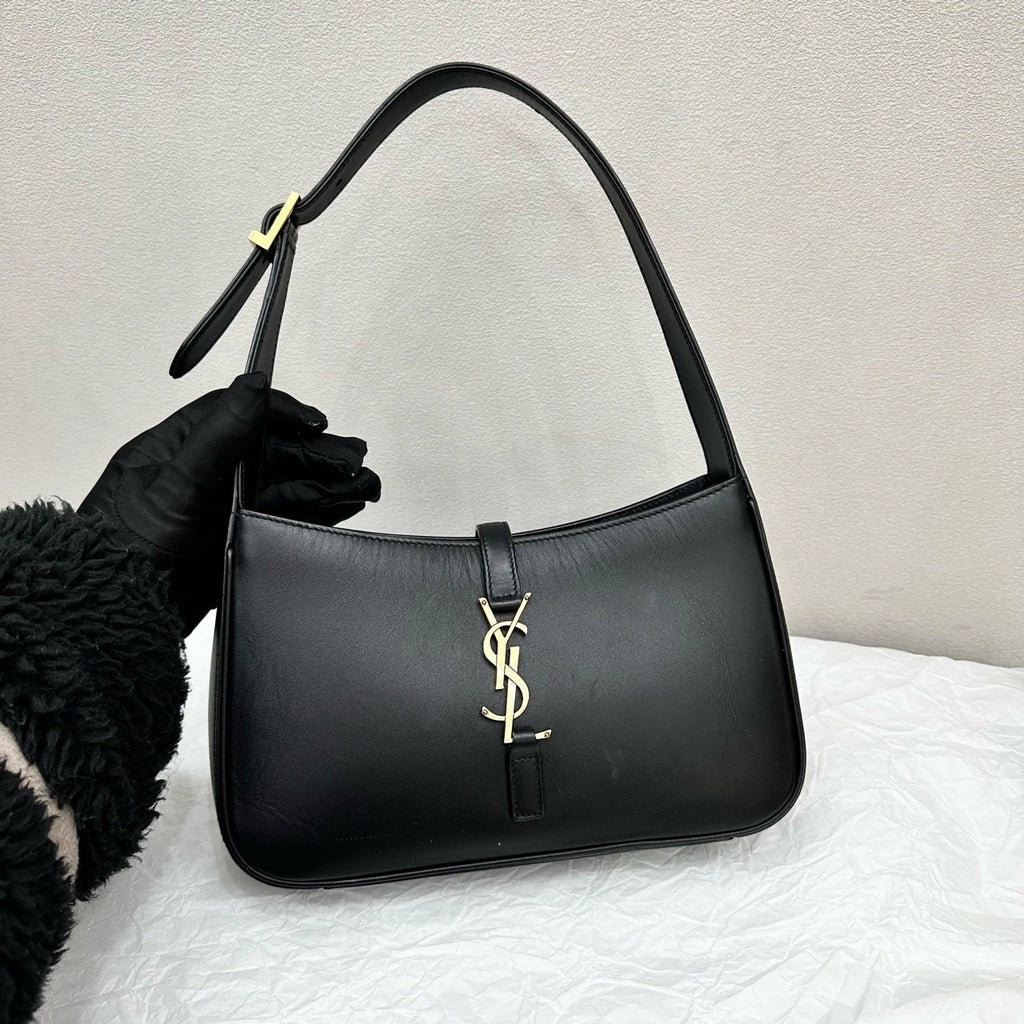 YSL Black Leather Gold Hardware Small Hobo Shoulder Bag For Women