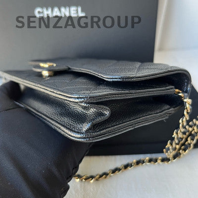 Chanel Black Gold CF Calfskin WOC Chain Shoulder Crossbody Bag Quilted