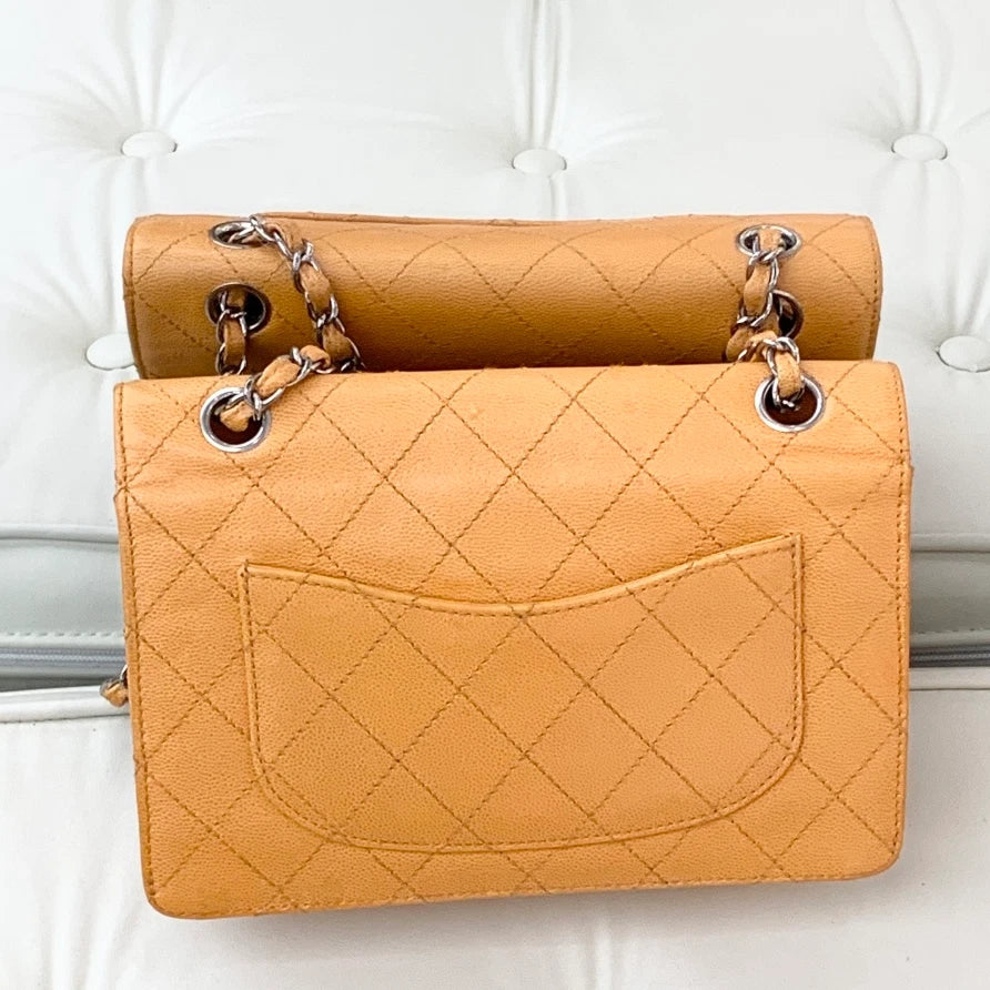 Chanel Classic Flap Chain Calfskin Shoulder Crossbody Bag Orange Women S