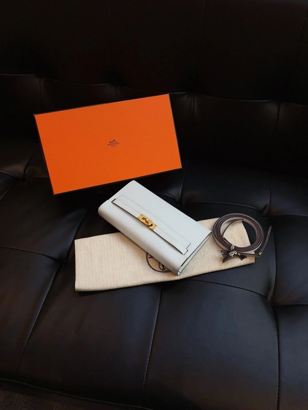 Hermes Kelly Togo Crossbody Bag Women's Purse Blue Gold Lock