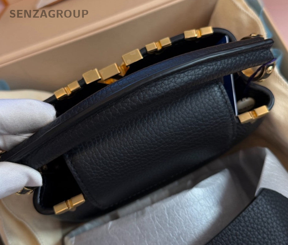 Louis Vuitton Capucines Mini Top Handle Bag Crossbody Black Gold Women Classic