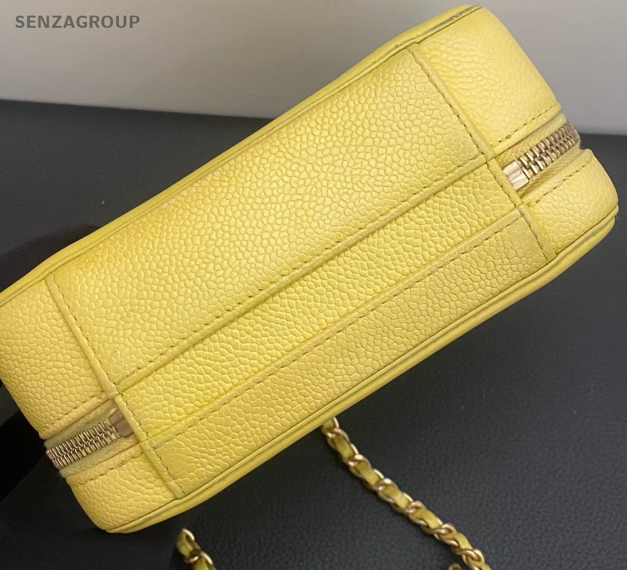Chanel Vanity Case PM Calfskin Chain Shoulder Bag Crossbody Yellow Women Classic