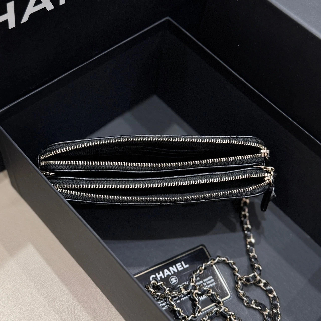 CHANEL Black Gold Camellia Badge WOC Crossbody Bag For Women