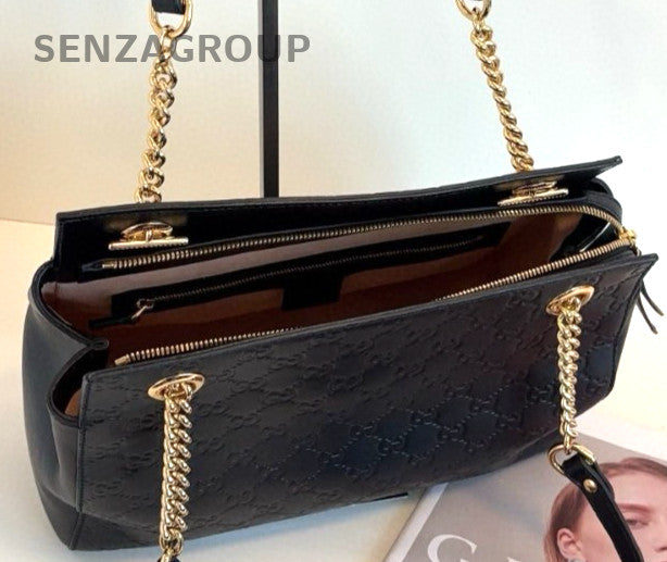Gucci Tote Chain Shoulder Bag Black Gold Women Classic Fashion