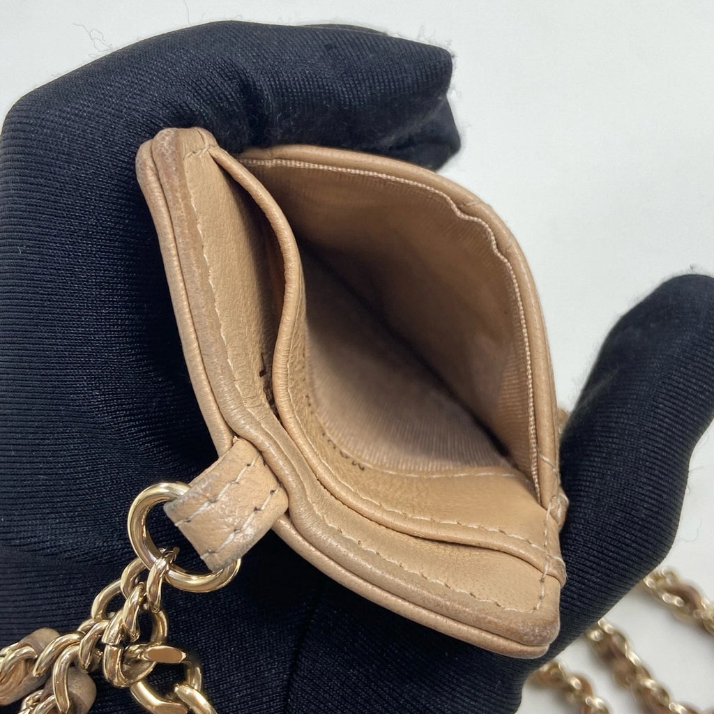 CHANEL Pre-owned Beige Lamskin Chain Card Wallet For Women
