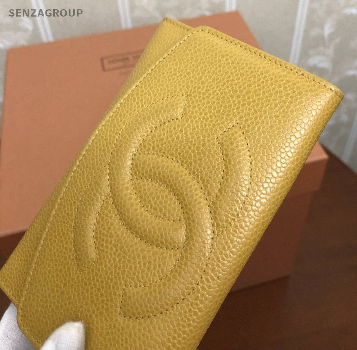 CHANEL CC Logo Wallet Caviar Women Yellow