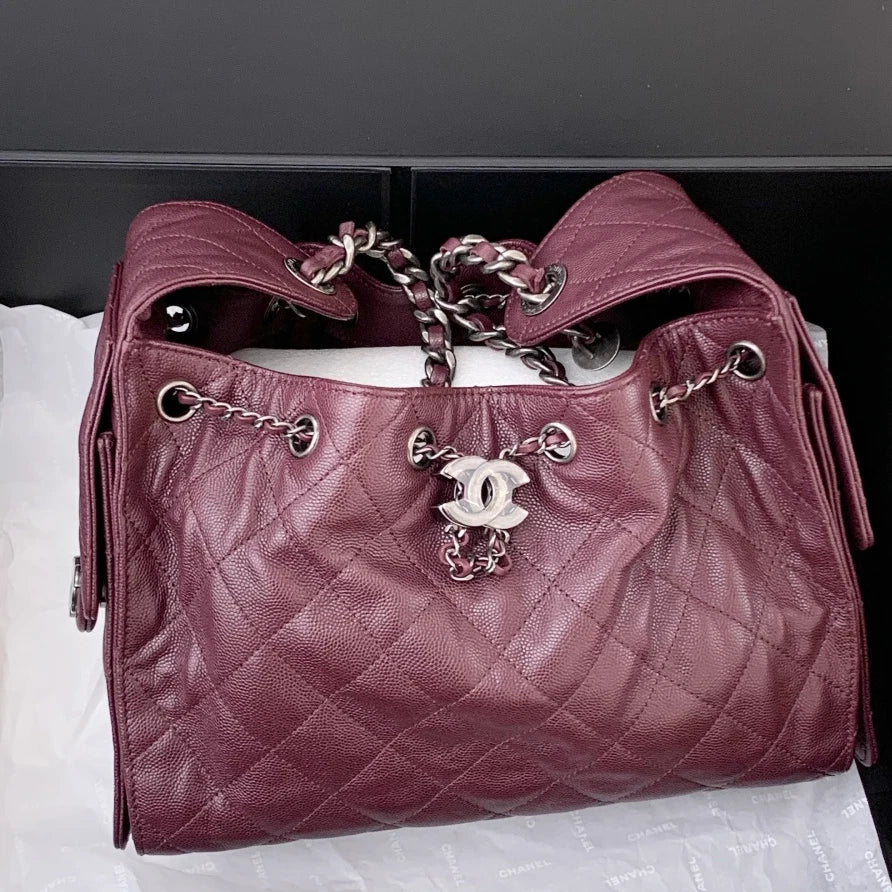 Chanel 25Bag PM Calfskin Shoulder Crossbody Bag Red Silver Women Classic S